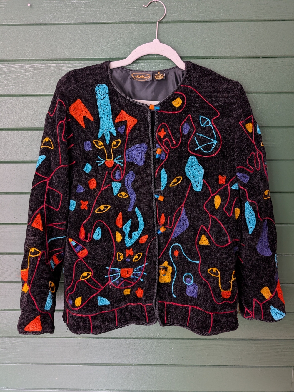 Vintage 90s Colorful Cats Textured Jacket